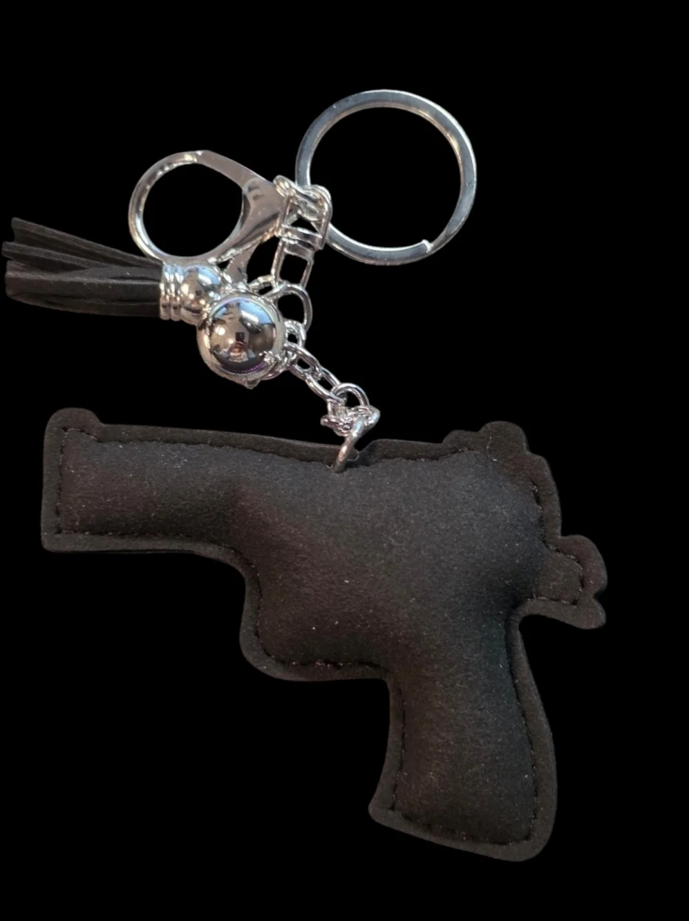 Rhinestone Pistol Bag Charm Keychain - Pink and Black